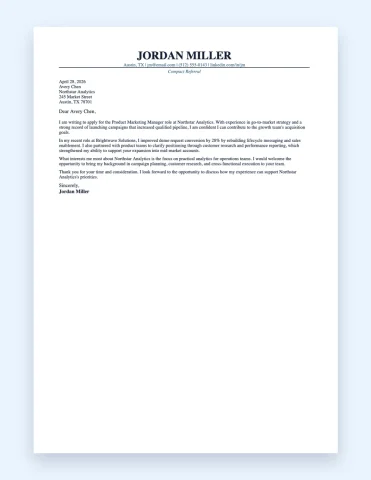 Compact Referral Cover Letter Template thumbnail