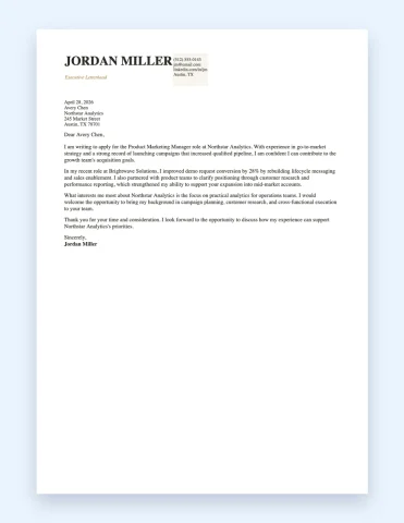 Executive Letterhead Cover Letter Template thumbnail
