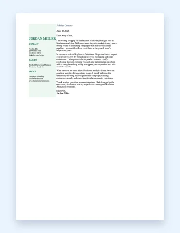 Sidebar Contact Cover Letter Template thumbnail