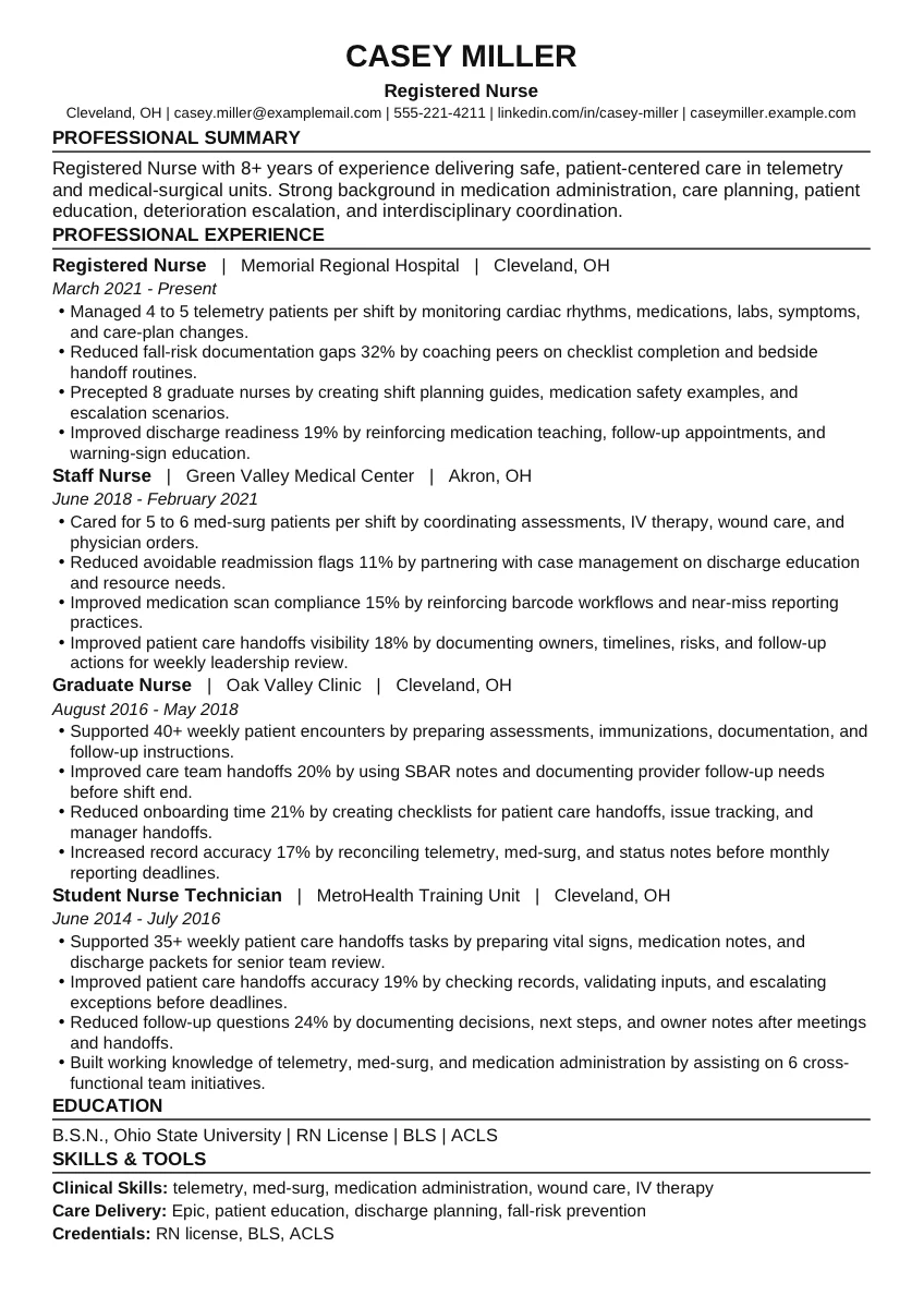 Registered Nurse example resume screenshot