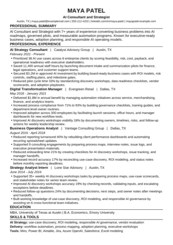 AI Consultant and Strategist example resume thumbnail