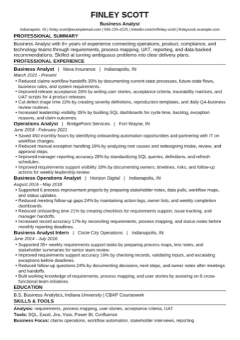 Business Analyst example resume thumbnail
