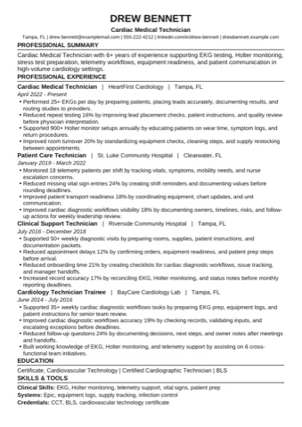 Cardiac Medical Technician example resume thumbnail