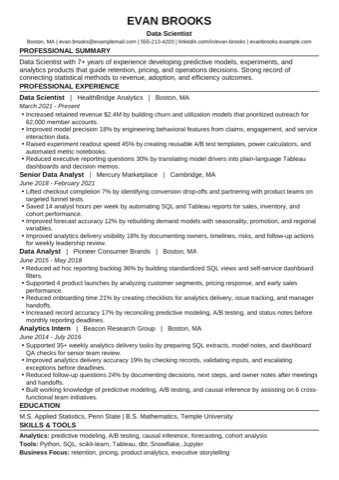 Data Scientist example resume thumbnail