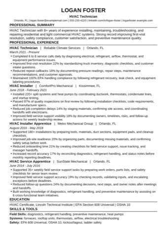 HVAC Technician example resume thumbnail