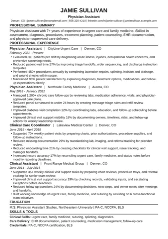 Physician Assistant example resume thumbnail