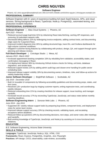 Software Engineer example resume thumbnail