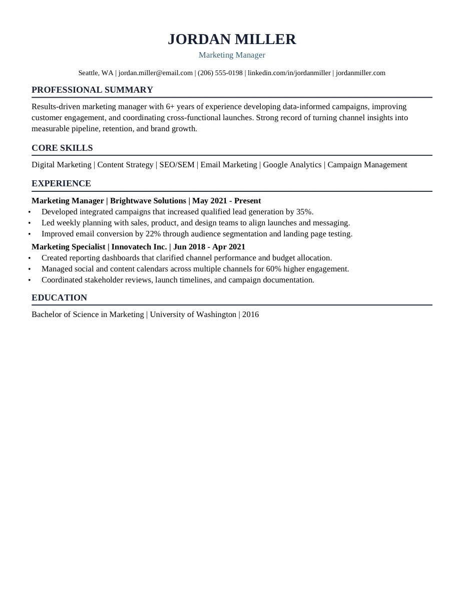 Classic Chronological resume template preview