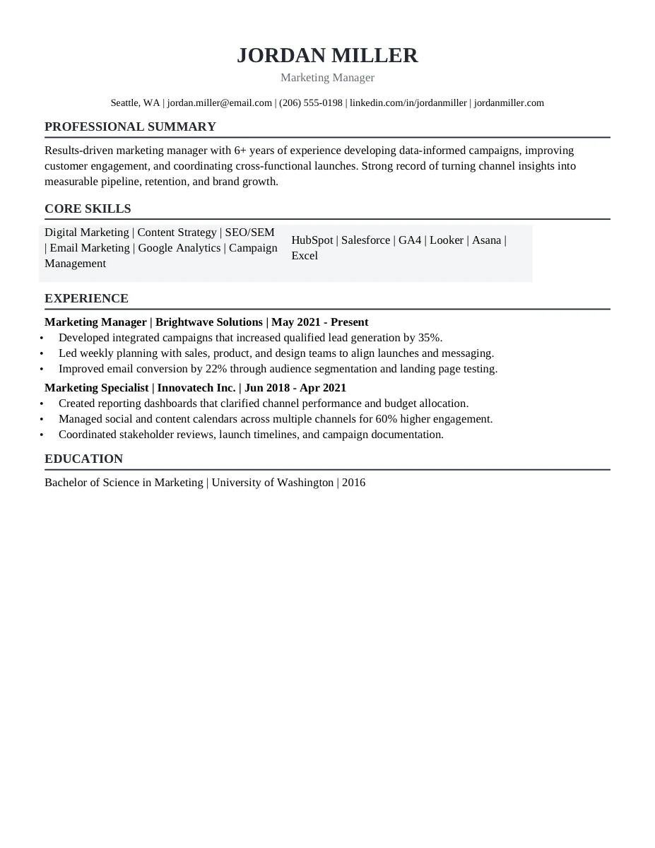 Compact One Page resume template preview