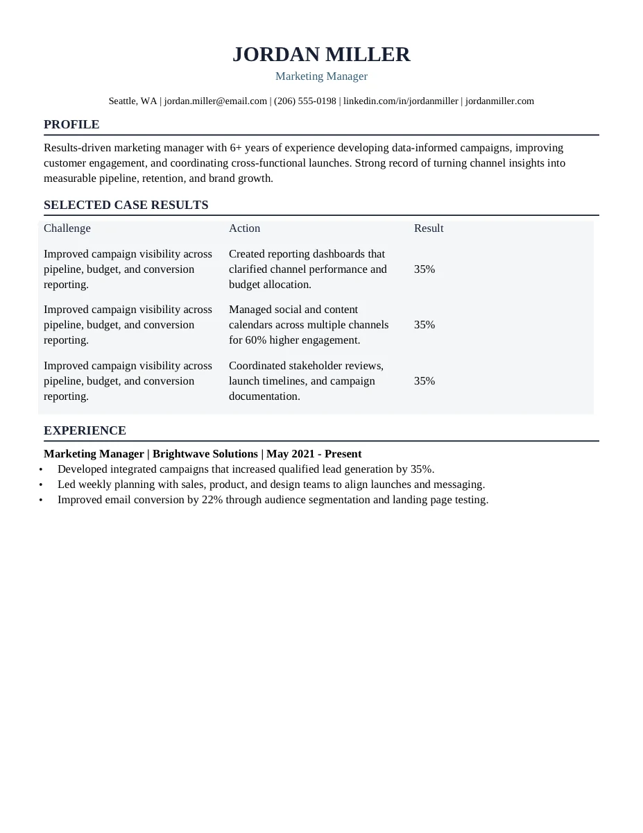 Consulting Case resume template preview