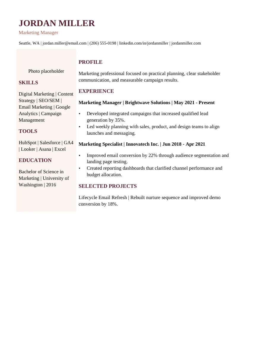 Creative Photo Placeholder resume template preview