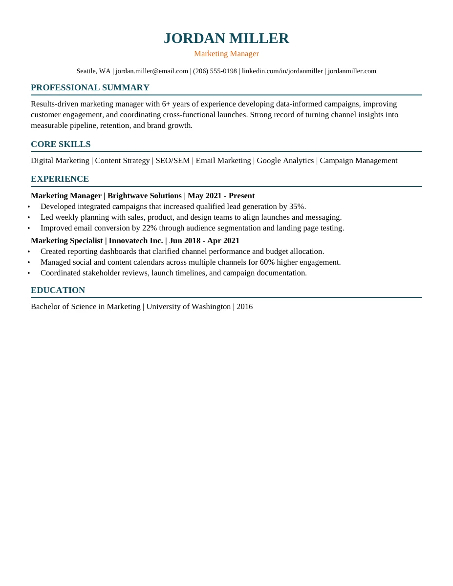 Customer Success resume template preview