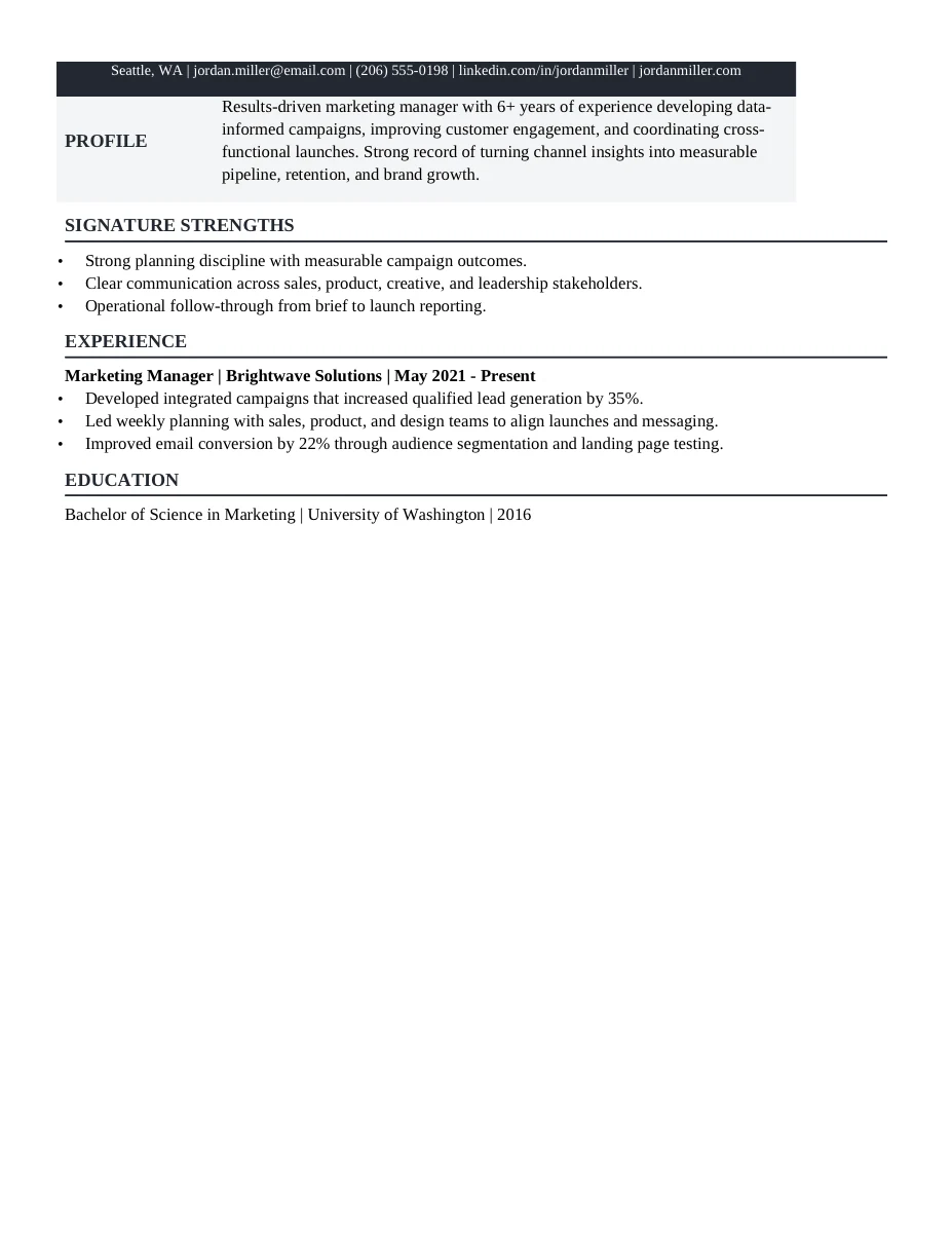 Executive Board Profile resume template preview