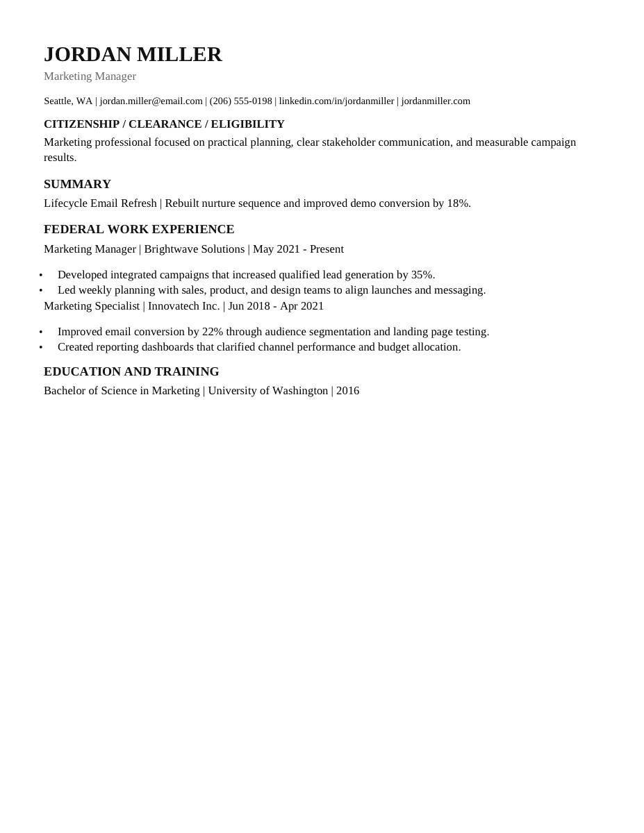 Federal Resume resume template preview