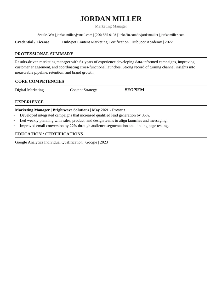 Legal Professional resume template preview