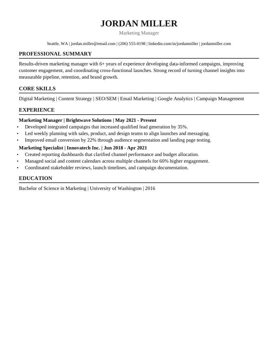 Minimal Monochrome resume template preview