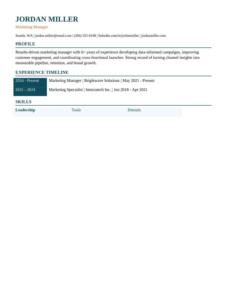 Modern Left Rule resume template preview