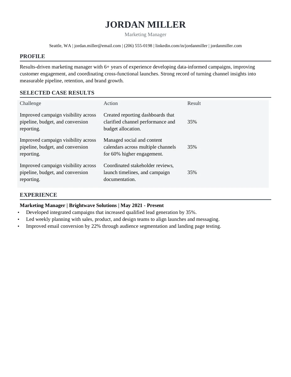 Operations Manager resume template preview