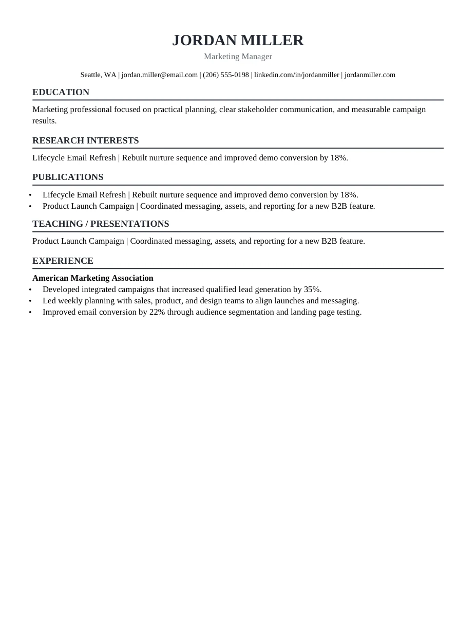 Research Scientist CV resume template preview