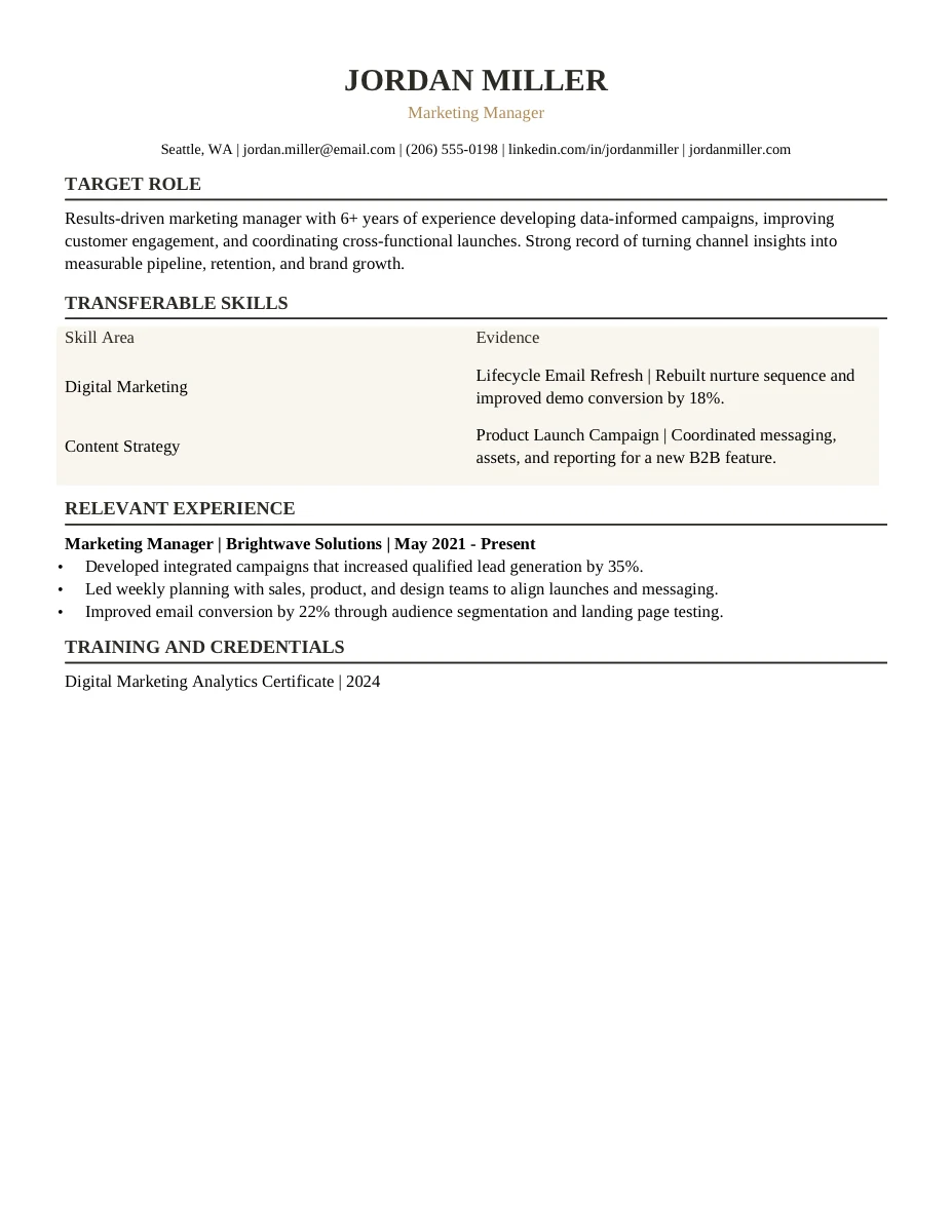 Return To Work resume template preview