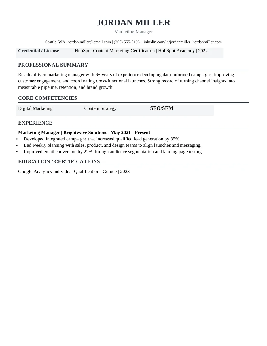 Trades Technician resume template preview