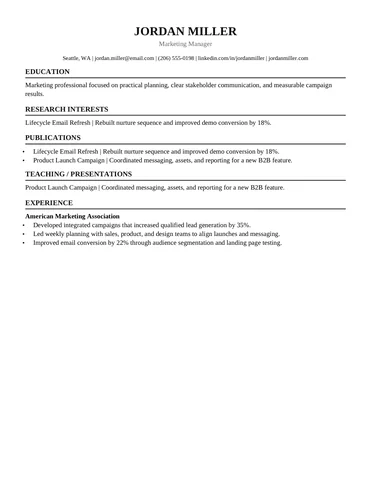 Academic CV resume template thumbnail