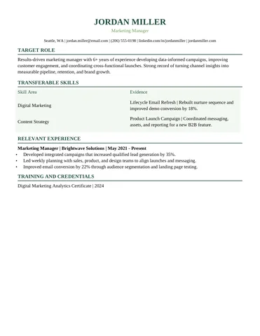 Career Pivot resume template thumbnail