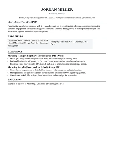 Compact One Page resume template thumbnail