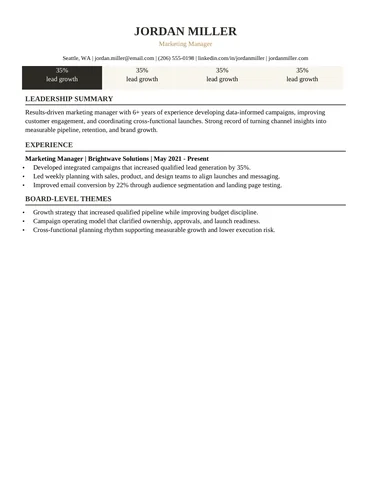 Executive Metric Banner resume template thumbnail