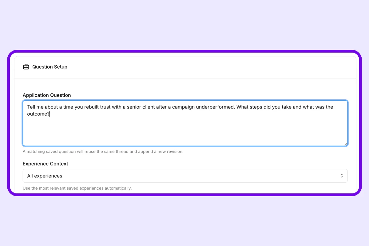 Paste the employer question job application answer generator workflow preview