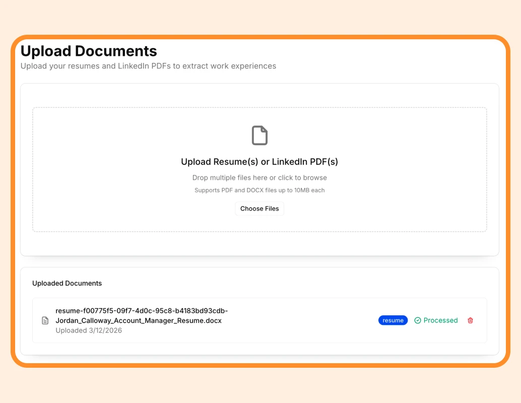 Upload your current resume workflow preview