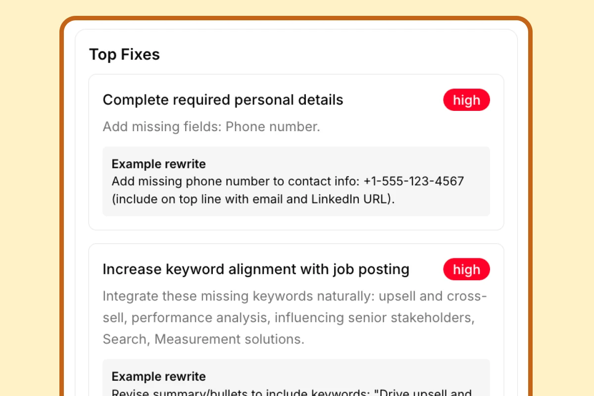 Review the score and diagnostics ATS resume checker workflow preview
