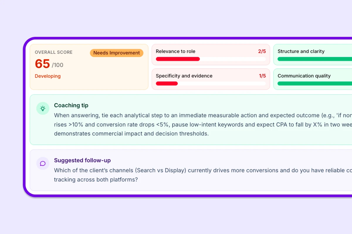 Review interview preparation feedback in one connected workflow